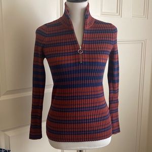 Anthropologie Maeve 3/4 Zip Striped Sweater